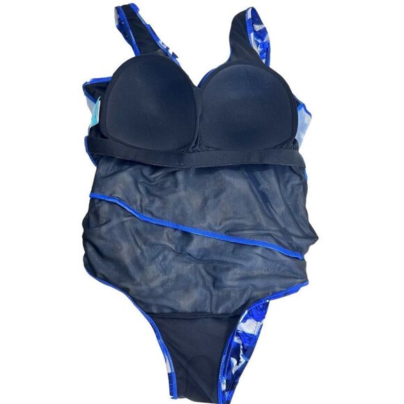 Sea & Sand Blue Paint Asymmetrical Wrap Swimdress - Picture 9 of 14